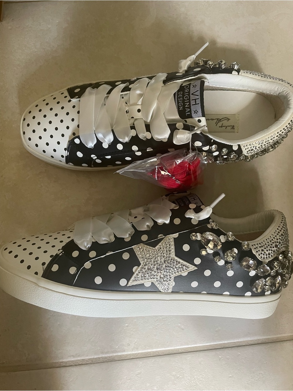 Vintage Havana Studded Polka Dot Star Sneakers - Black & White